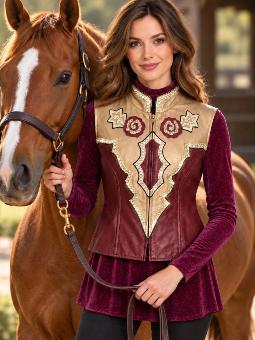 On the Rail VTG Rhinestone Embellished Leather Equestrian Show Vest and Top S/M